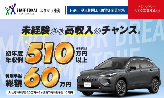 スタッフ東海 トヨタ 期間工 期間従業員