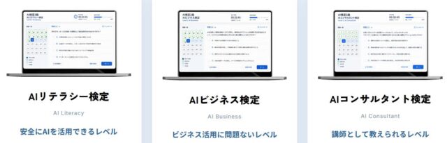 AI人材検定 AIリテラシー検定 AIビジネス検定 AIコンサルタント検定 特徴